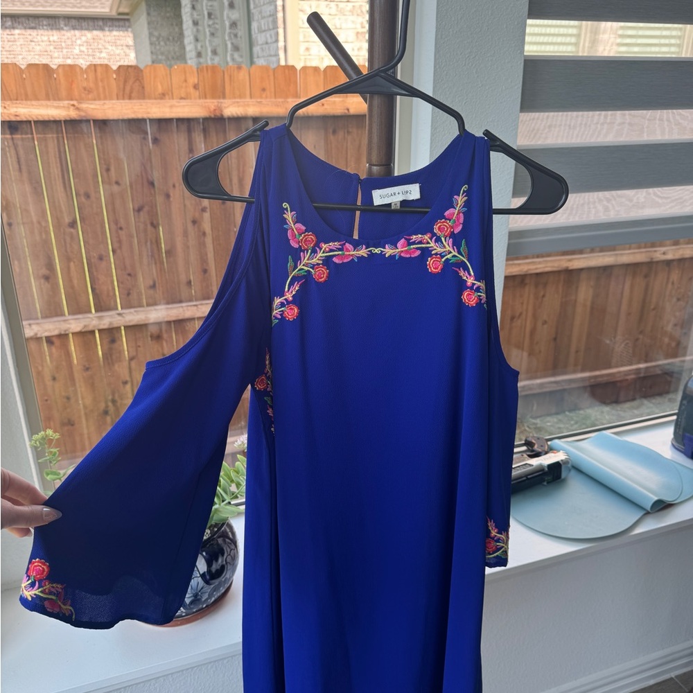 Sugarlips Blue Dress with Floral Embroidery